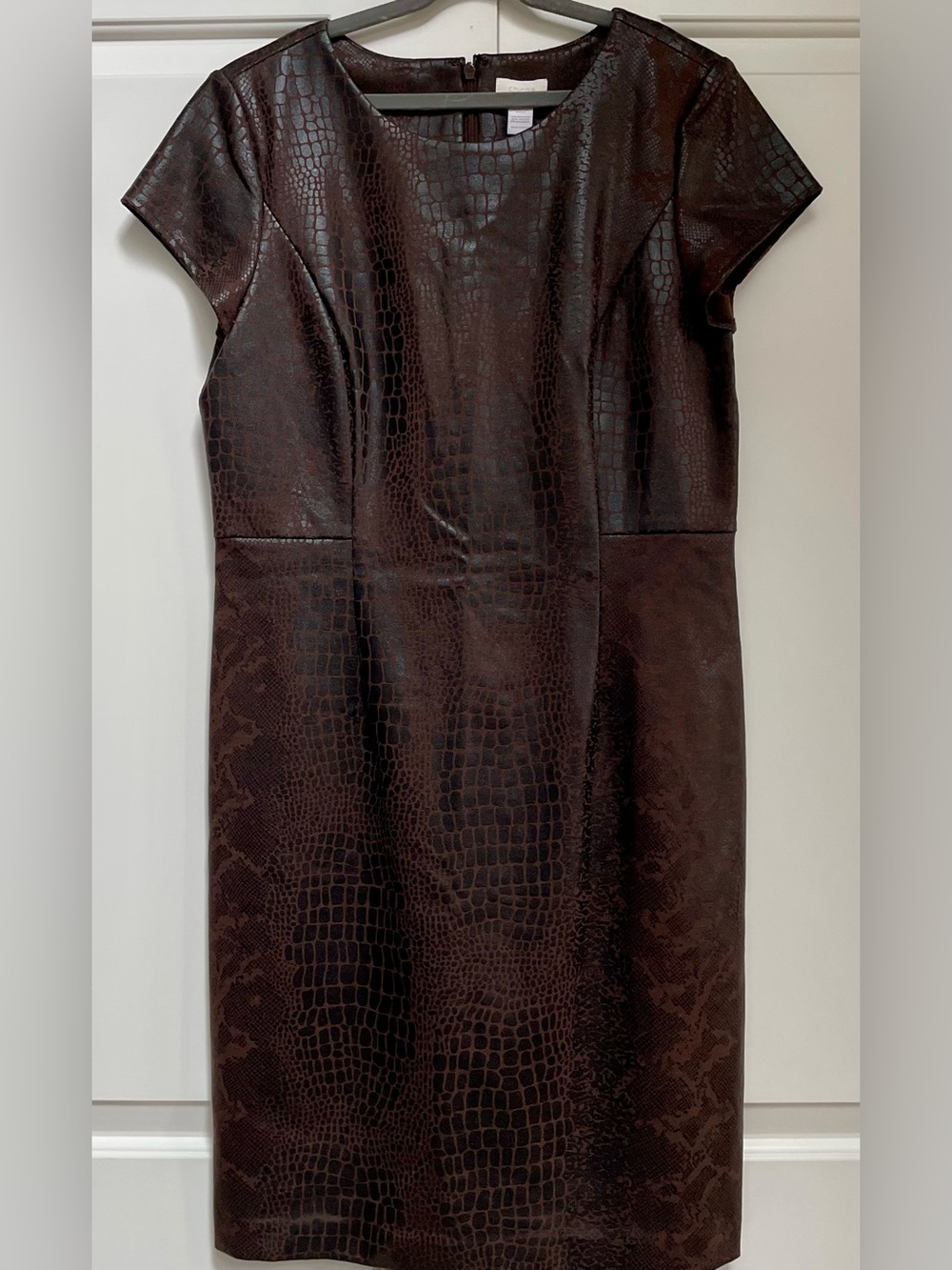 NWT Chico's Animal Impulse Dark Brown Faux Croc Animal Print Size M Sheath Dress